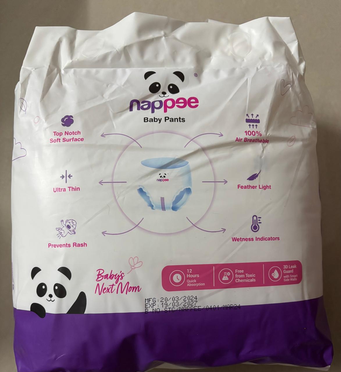 Photo 2 of 2 - Nappee Baby Pants - L Size (9-14 kgs) - 30 Count | Air Breathable, Silky Soft & Rash Free Diapers for Your Little One | Ultimate Comfort and Protection for Happy Babies | ECOBABI® Cotton Diapers for New Borns