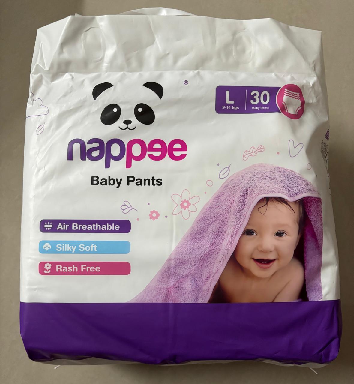 Photo 1 of 2 - Nappee Baby Pants - L Size (9-14 kgs) - 30 Count | Air Breathable, Silky Soft & Rash Free Diapers for Your Little One | Ultimate Comfort and Protection for Happy Babies | ECOBABI® Cotton Diapers for New Borns