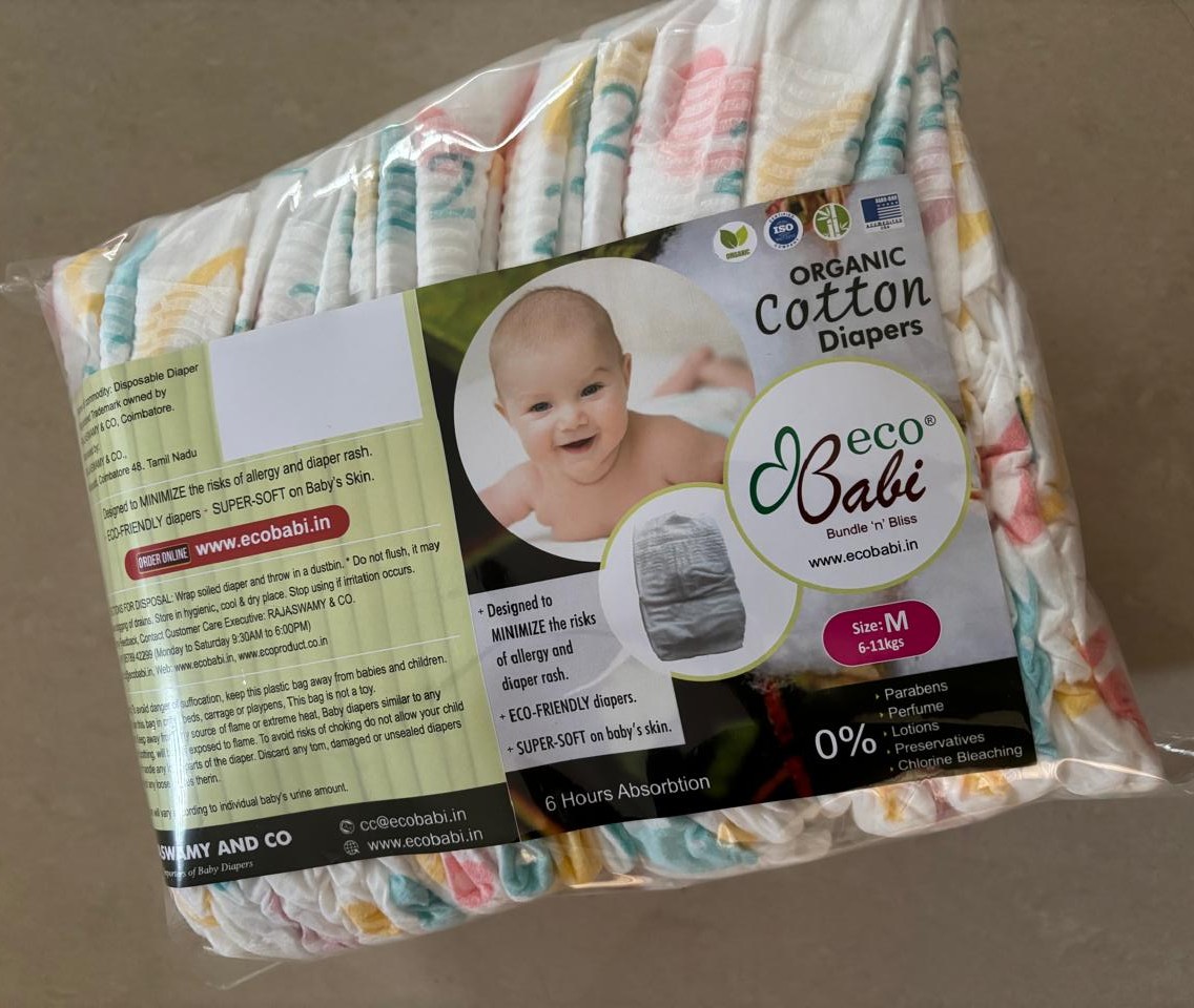 Photo 3 of 6 - ECOBABI - M Size (TAPE STYLE) Cotton Disposable Diapers 20PCS PACK (6-11kgs) | ECOBABI® Cotton Diapers for New Borns