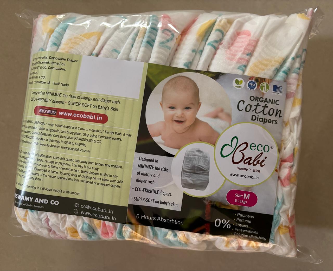 Photo 6 of 6 - ECOBABI - M Size (TAPE STYLE) Cotton Disposable Diapers 20PCS PACK (6-11kgs) | ECOBABI® Cotton Diapers for New Borns