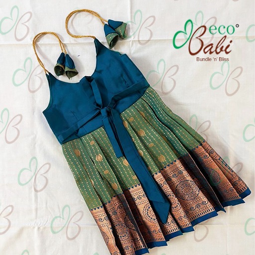 Photo 2 of 2 - Olive Green Blend Ethnic Silk Dress with Back Bow Tie | ECOBABI® Cotton Diapers for New Borns