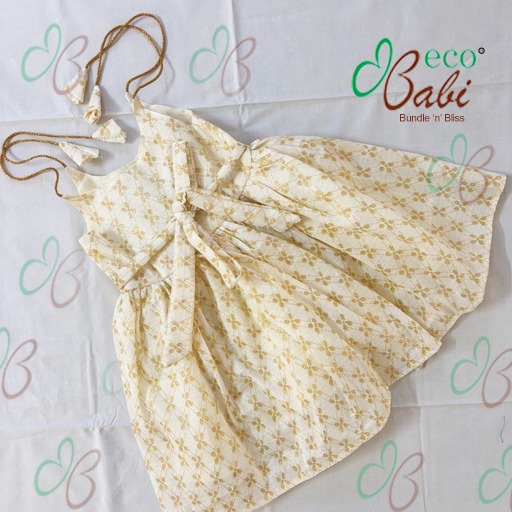 Photo 4 of 4 - Ivory and Gold Floral Dress with Matching Bows | ECOBABI® Cotton Diapers for New Borns