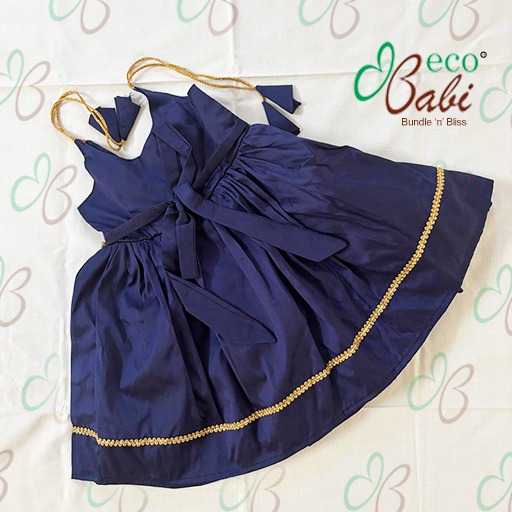 Photo 4 of 4 - Elegant Navy Blue Party Dress for Babies | ECOBABI® Cotton Diapers for New Borns