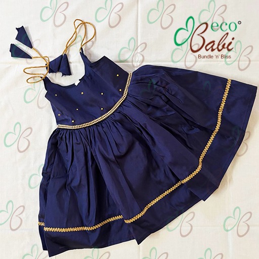 Photo 3 of 4 - Elegant Navy Blue Party Dress for Babies | ECOBABI® Cotton Diapers for New Borns