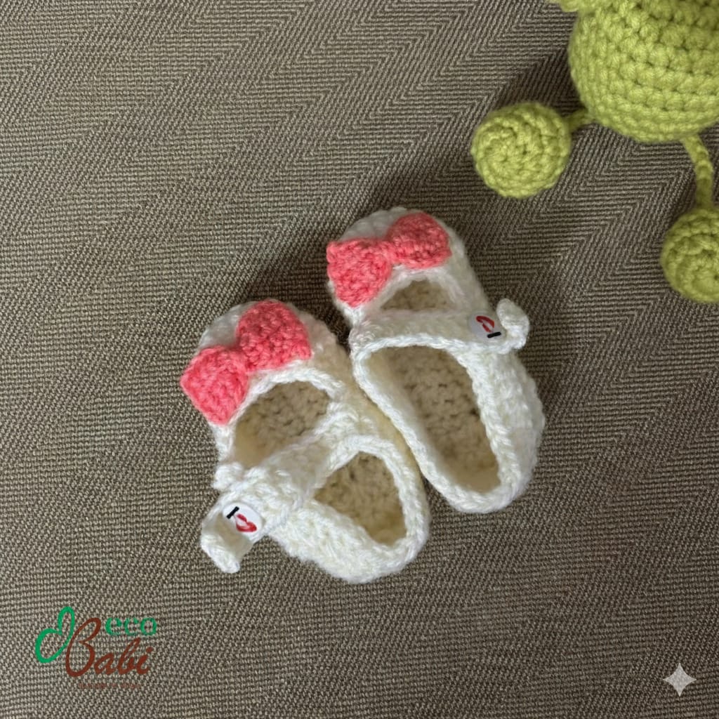 Photo 1 of 1 - Handmade Crochet Baby Shoes with a Cute Pink Bow | ECOBABI® Cotton Diapers for New Borns