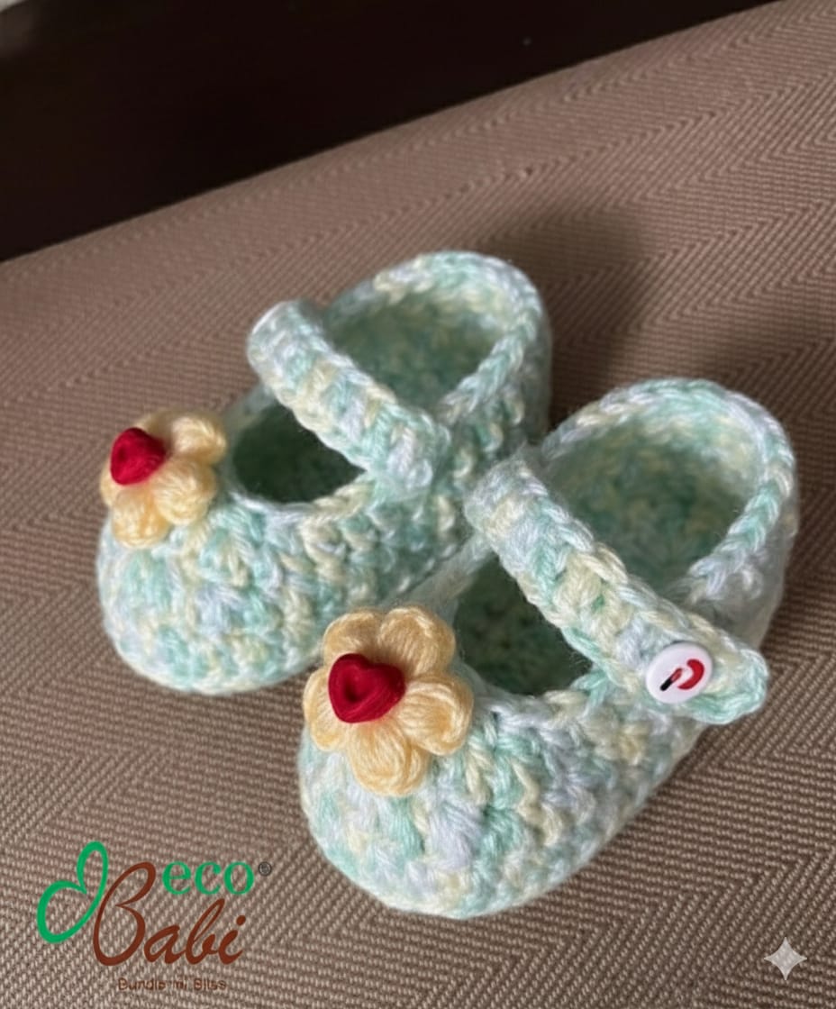 Photo 1 of 1 - Handmade Crochet Shoes with Flower Detail | ECOBABI® Cotton Diapers for New Borns
