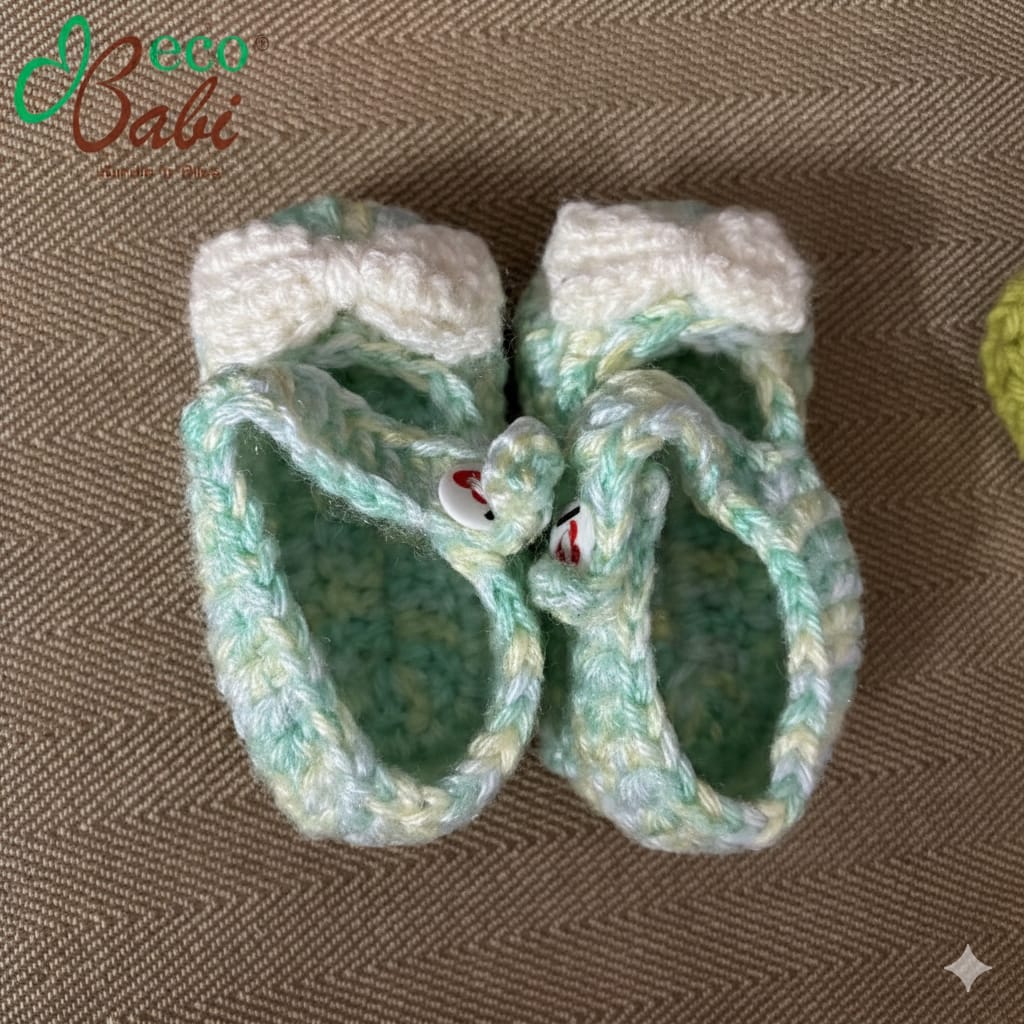 Photo 1 of 1 - Handmade Crochet Shoes - Pastel Color with White Bow | ECOBABI® Cotton Diapers for New Borns
