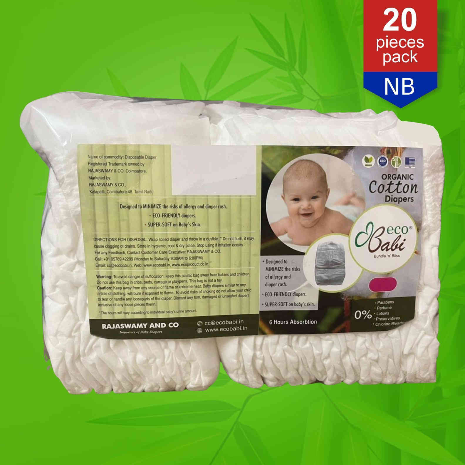 Photo 1 of 2 - ECOBABI - NB SIZE (TAPE STYLE) Organic Cotton Disposable Diapers  | ECOBABI® Cotton Diapers for New Borns